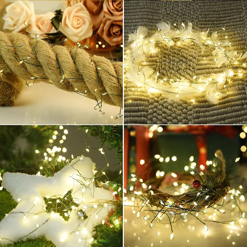 100-300 LED คริสต์มาสรีโมทคอนโทรล Twinkle Fairy แสงสีเขียวทองแดงสายไฟ String Light สําหรับ Garland พวงหรีดตกแต่งต้นคริสต์มาส