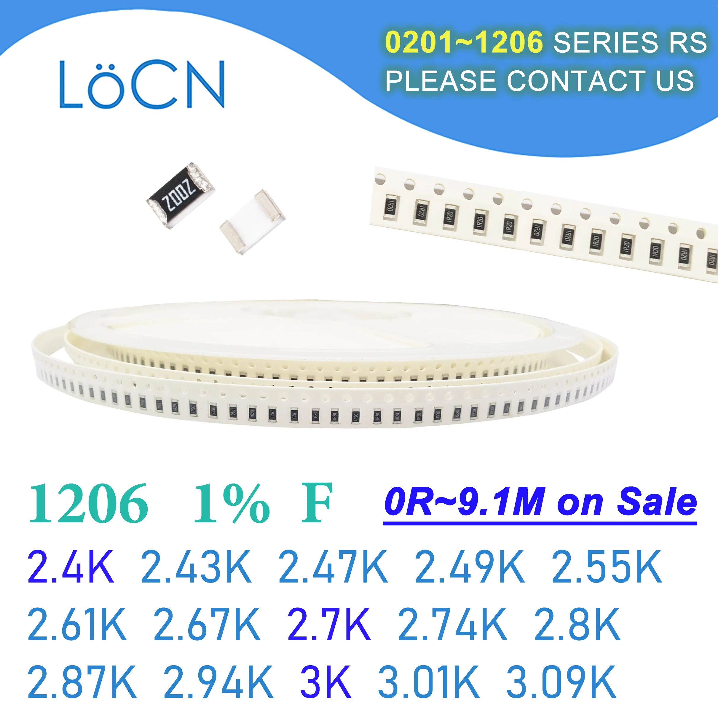 1206 1% F 5000PCS SMD 2.4K 2.43K 2.47K 2.49K 2.55K 2.61K 2.67K 2.7K 2.74K 2.8K 2.87K 2.94K 3K 3.01K 3.09K 3216 ตัวต้านทาน OHM