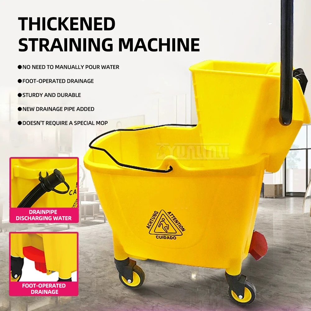 34L Pressure Oak Water Cart Hand Washing Free Mop Bucket with Drainage Pier Water Squeezing Device Efficient Cleaning Tool