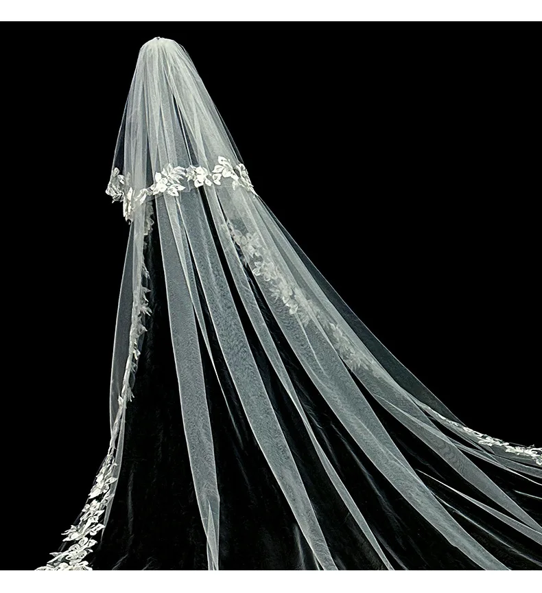 Luxury Lace Bridal Veils with Appliques 3.5m Cathedral Length New Wedding Veils Vestido De Noiva Longo Accessorie