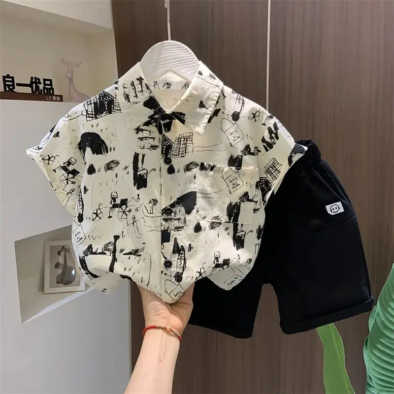 

2024 Summer New Boys' Clothing Sets Double Pocket Polo Neck Shirt +Baby Shorts 2Pcs Casual Fashion Children's Clothes Suits 2-9Y