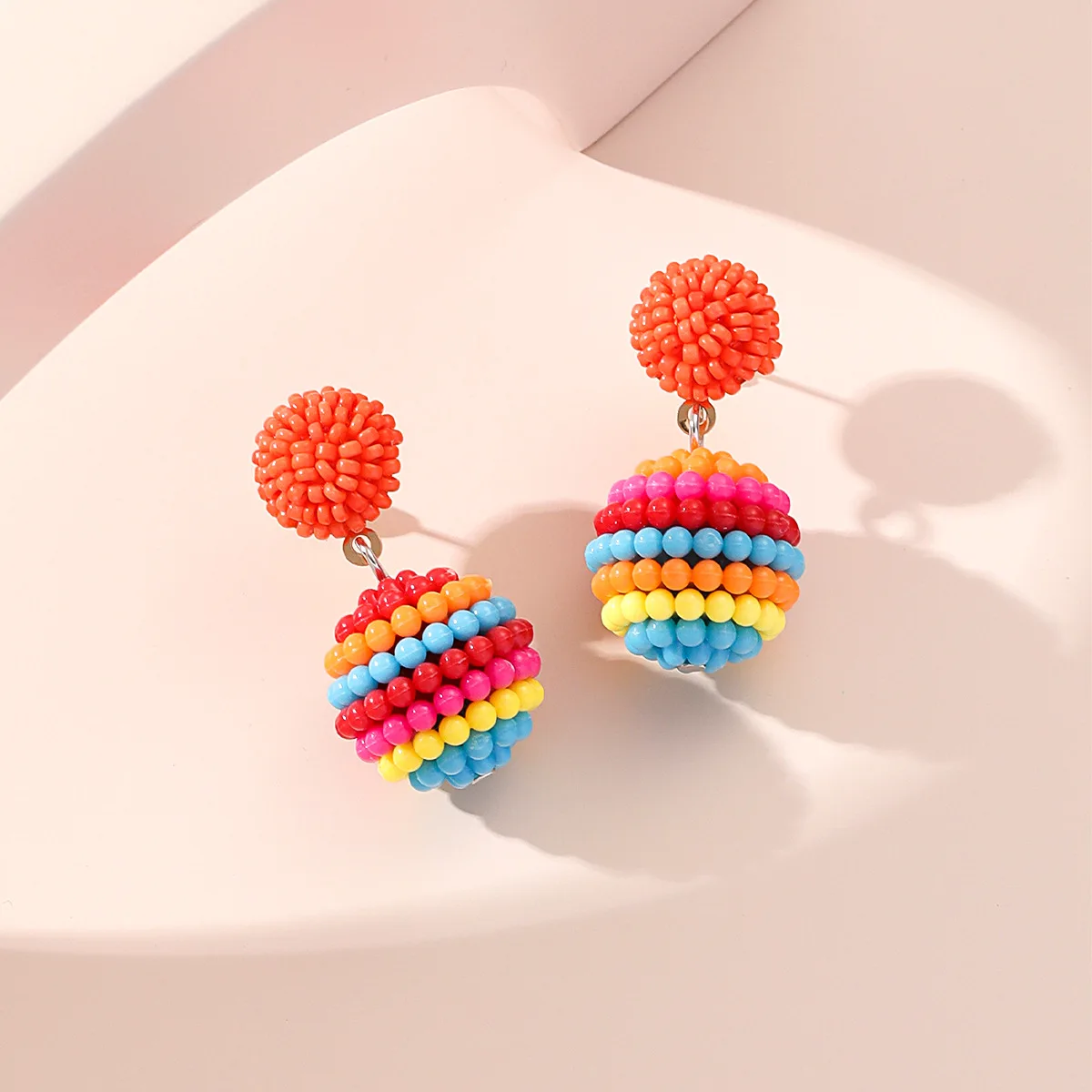 Rice Beads In Random Color New Multicolor Beads Earrings Round Pendant Jewelry Accessories Boho Dangle Earring for Women Fashion