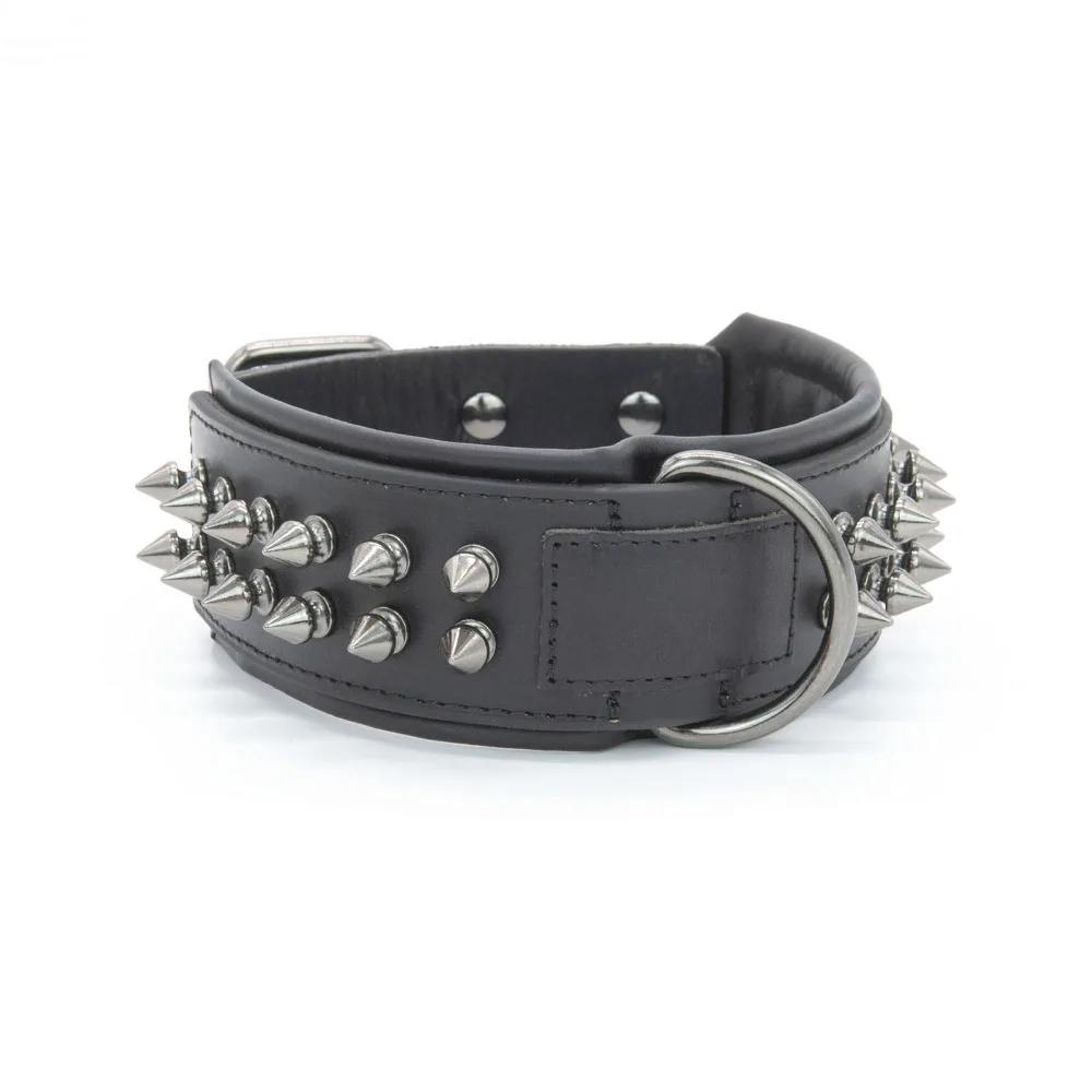 

Luxury genuine leather dog collar, studded anti bite dog chain, 2.5-6cm wide dog collar, double-layer cowhide pet accessories
