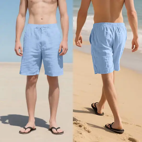 

Мужские летние повседневные шорты из льна в американском стиле, свободного кроя, прямые, длиной до колена, с карманами, с микроэластаном