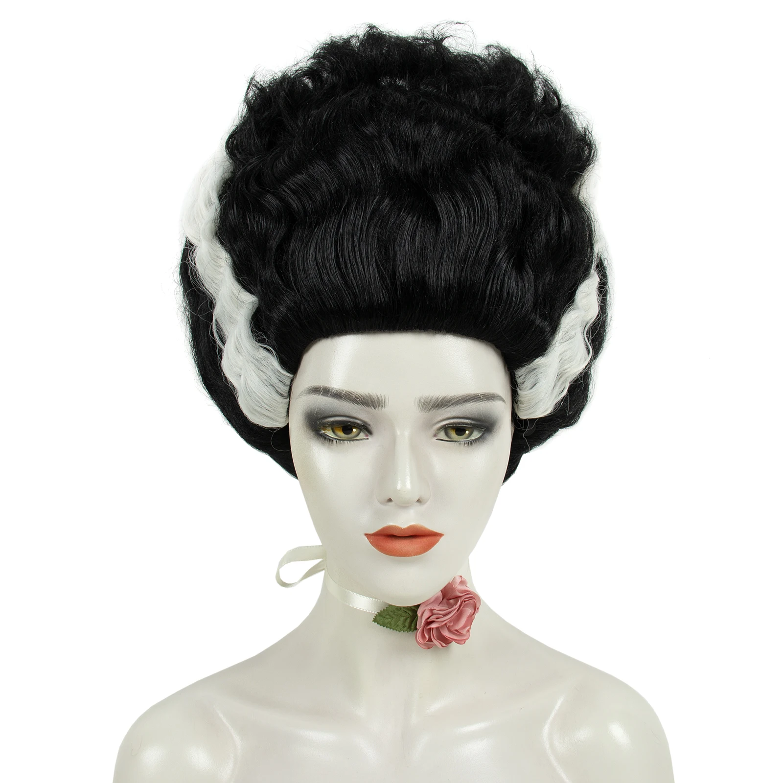 REEWES Zwart-wit Afro Pruik Bijenkorf Frankenstein Bruiden Cosplay Synthetisch haar Dagelijks Feest Halloween Kostuum Aankleden