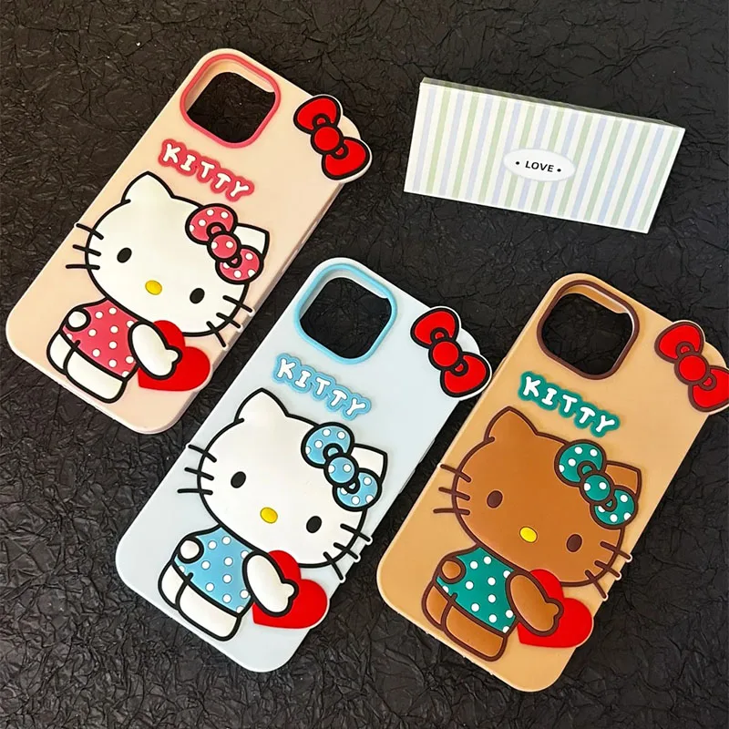 Sanrio Silicone Soft Case para iPhone, Hello Kitty Macaron Color Case, Bonito Capa de Telefone Kawaii, Todo Coberto, 12, 13, 14, 15 Pro Max