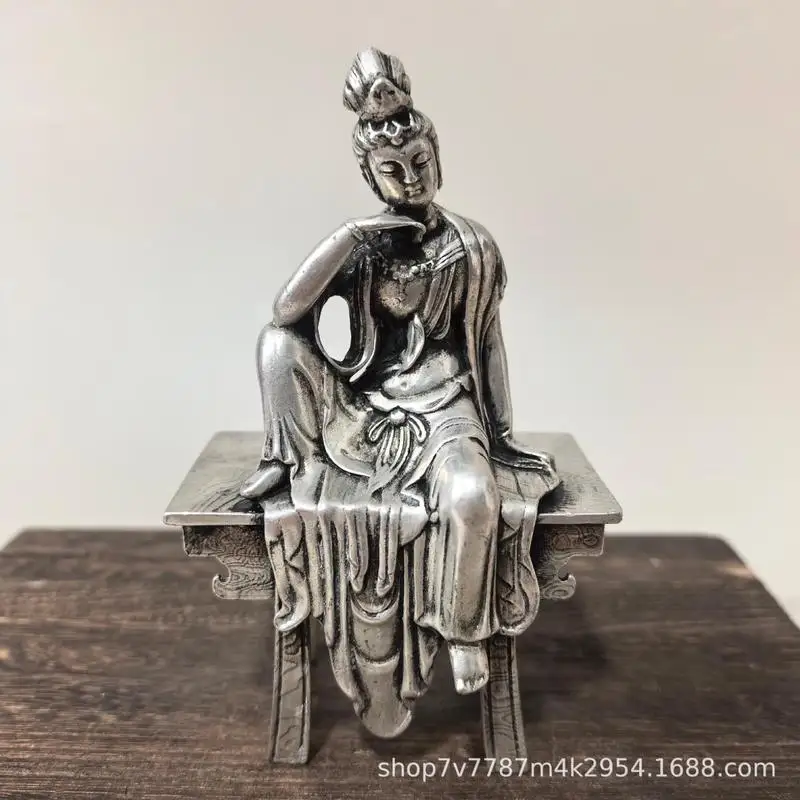 Brass Craftwork Silver-Plated Bench Guanyin Home Decorative Ornament
