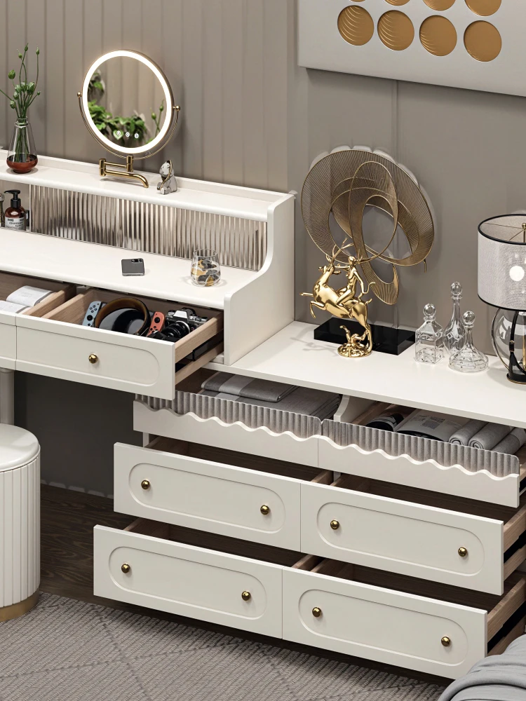 Solid wood paint, dresser, chest, integrated cream style, simple Ming Yun, light luxury, high-end makeup table