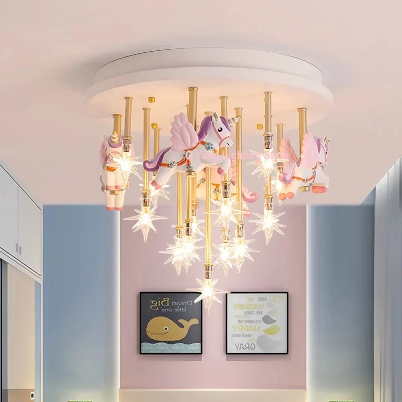 Dekoration Beleuchtung Rosa Blau Pegasus Starlight Radiant Super White Horse Pink Horse Kinderzimmer Prinzessin Deckenleuchte