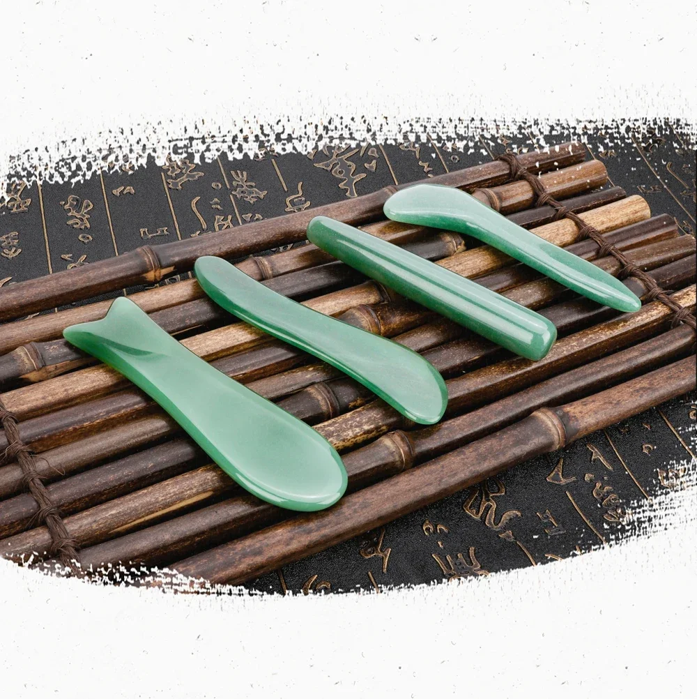 Green Aventurine Natural Jade Stone Gua Sha Massage Scraping Board Acupoint Plate SPA Therapy for Face Eyes Leg Body Health Care