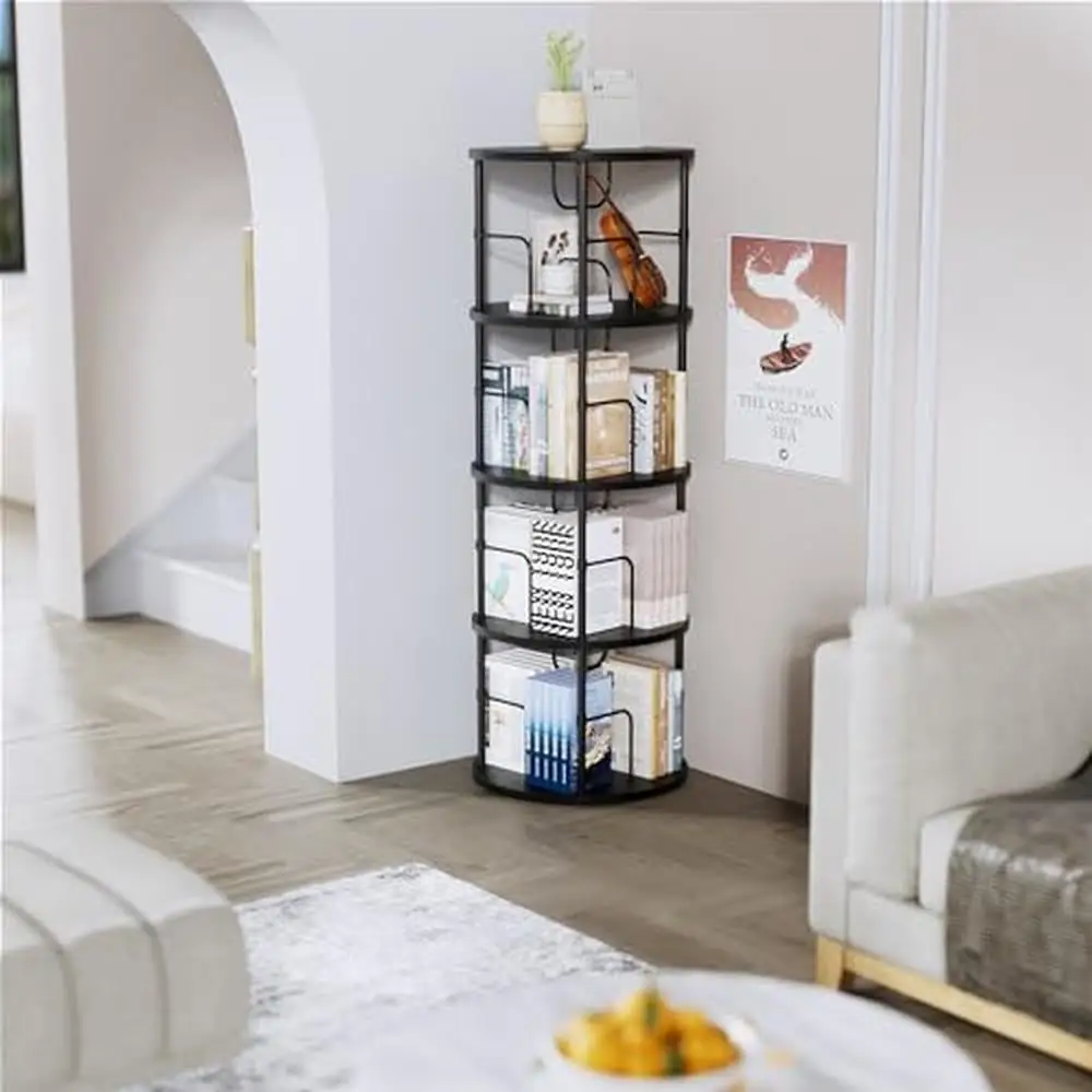 4-stufiger rotierender Bücherregal turm 360 ° drehbarer Bücherregal-Spinn regal abnehmbarer runder Regal wasserdichter Metallrahmen