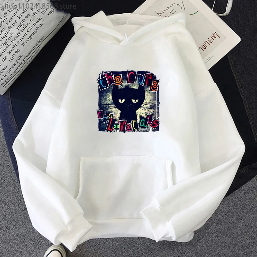 The Cure Love Cats Hoodies Mens Hip Hop Sweatshirts for Winter/Autumn Gothic Streetwear Women Cartoon Print Male Pullovers Man