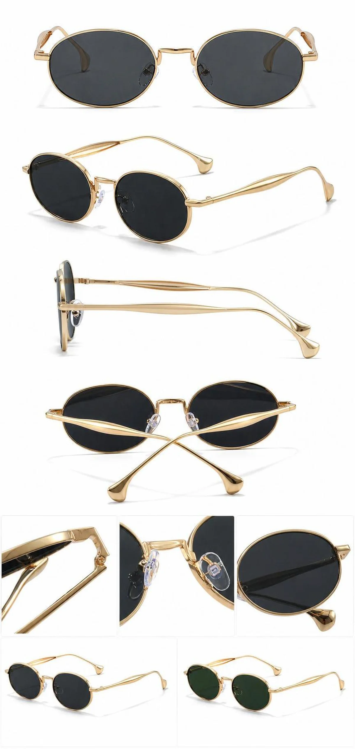 Luxury Trend Retro Small Oval Metal Frame Sunglasses UV400 Protection Anti Glare Lightweight Eyewear for Driving Travel Outdoor