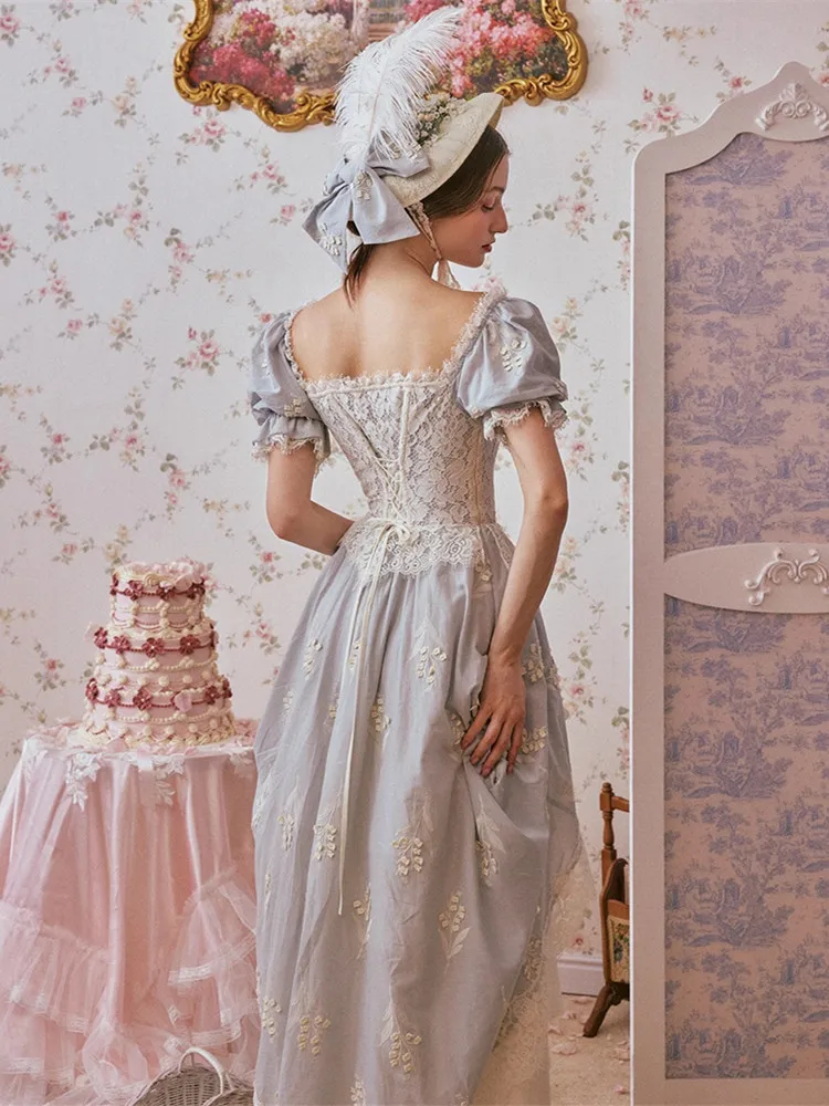fishbone corset dress Heartbreak Ballet Classic European Rococo Embroidered Fishbone Dress S