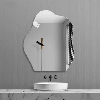 13x15.8 นิ้วไม่สม่ําเสมอห้องน้ํากระจกอะคริลิค Shatterproof Cloud Shape ผนังกระจกสติกเกอร์กระจกห้องนั่งเล่นตกแต่ง