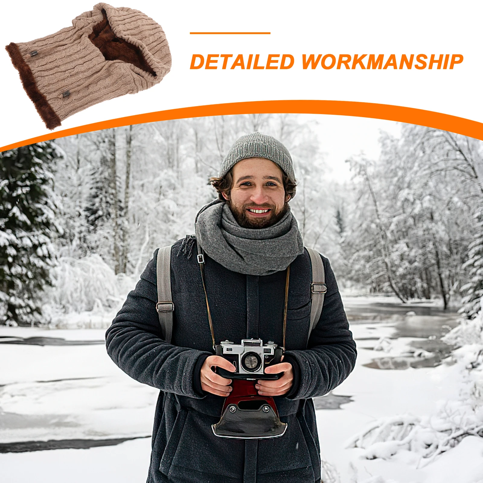 

Warmer Fleece Knitted Hat Hooded Scarf Skull Cap Hoodie Hats for Women Miss Headwear