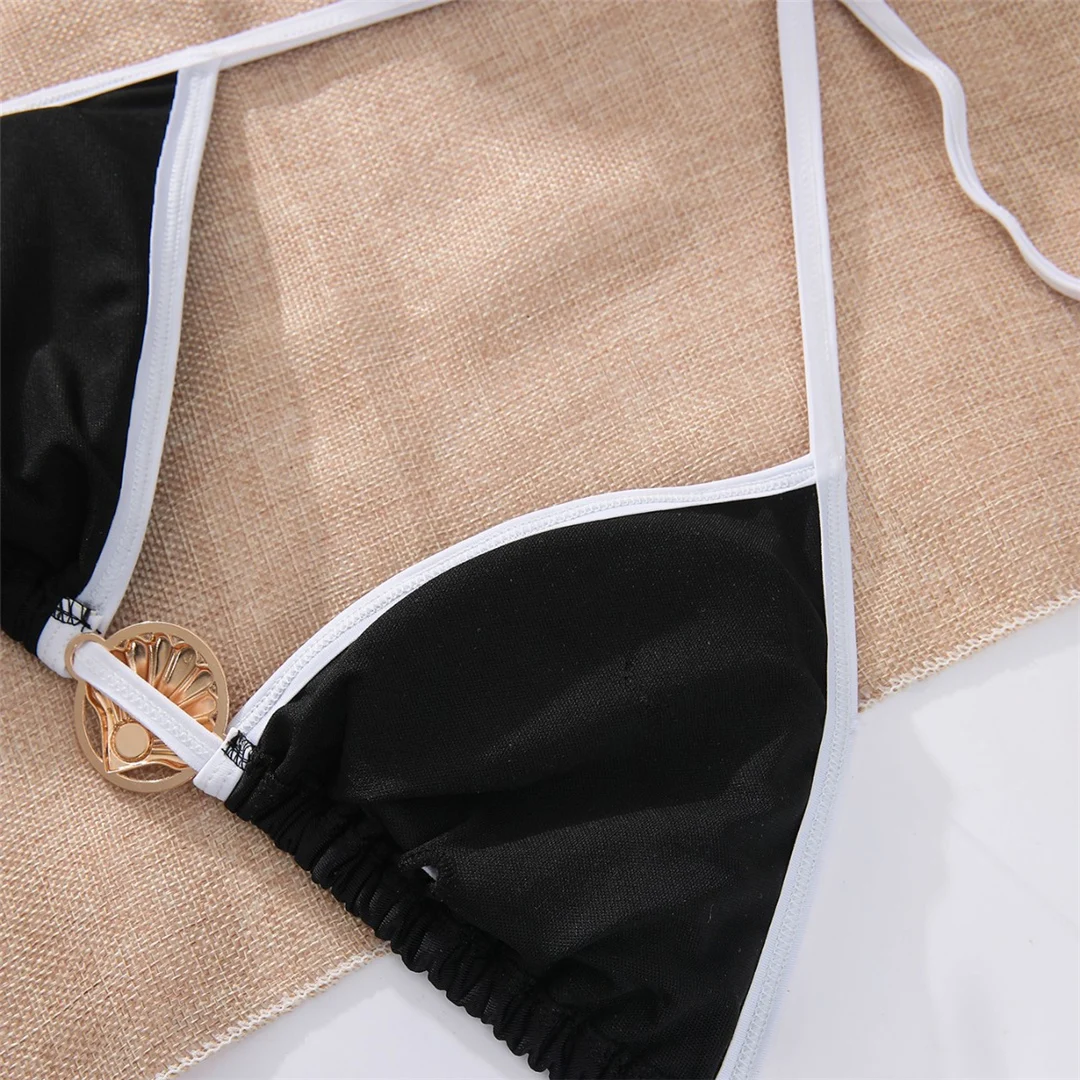 2026 Splicing Neckholder-Bikini Damen-Badeanzug Zweiteiliger Bikini-Set Brasilianischer Badeanzug mit Polsterung Badebekleidung V8473 – Detail 7