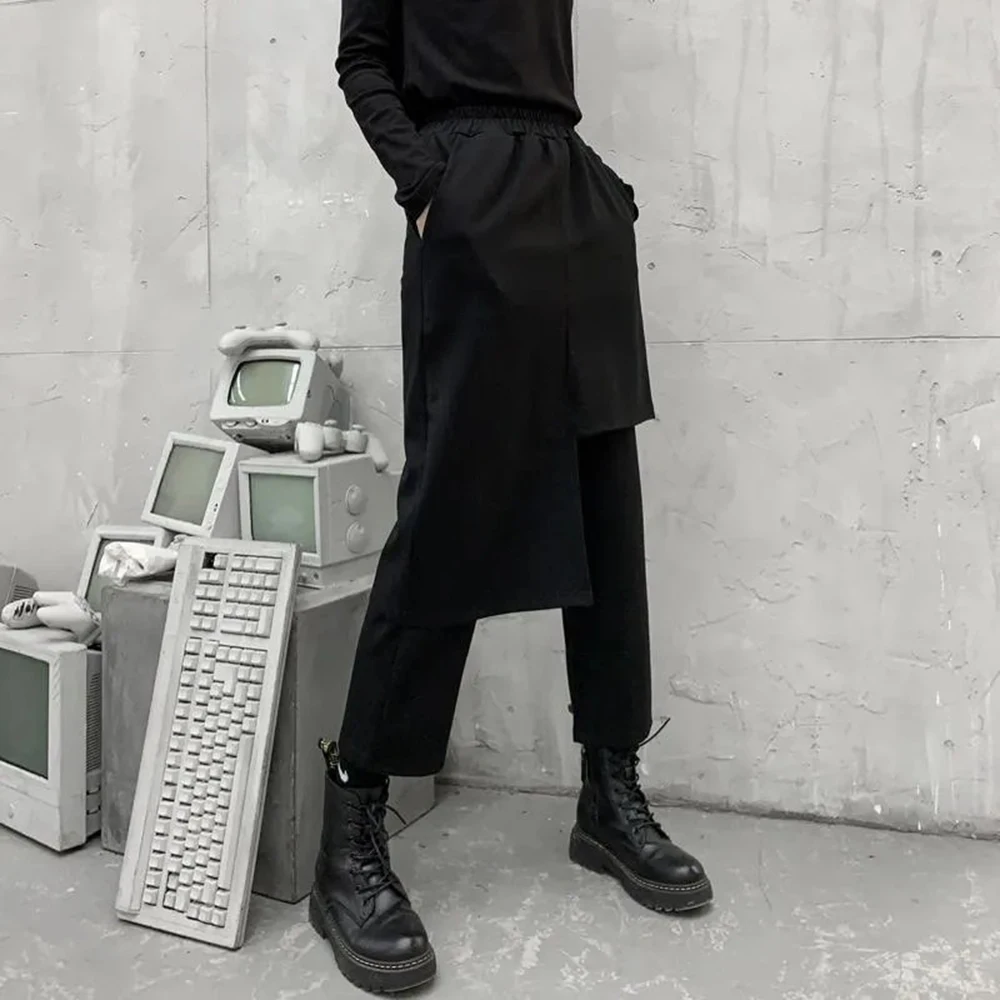 Y2k Asymmetrical Double-Layer Casual Skirt Pants Spring Genderless Streetwear Fashion Nightclub Stage Youth Trend  Pants Unisex