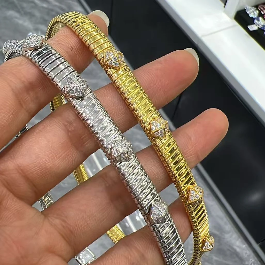 Solid 925 Sterling Silver Zircon Stone Elastic Geometric Choker Necklace For Women Party Designer Luxury Fine Jewelry