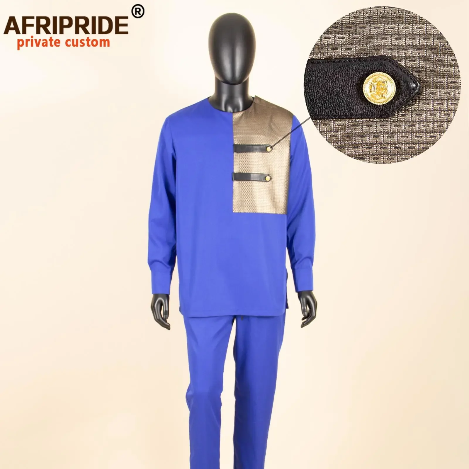 Men Tracksuit African Clothes Dashiki Embroidery Two Buttons Shirts and Pant 2 Piece Set Ankara Outfits African Suits 2416086