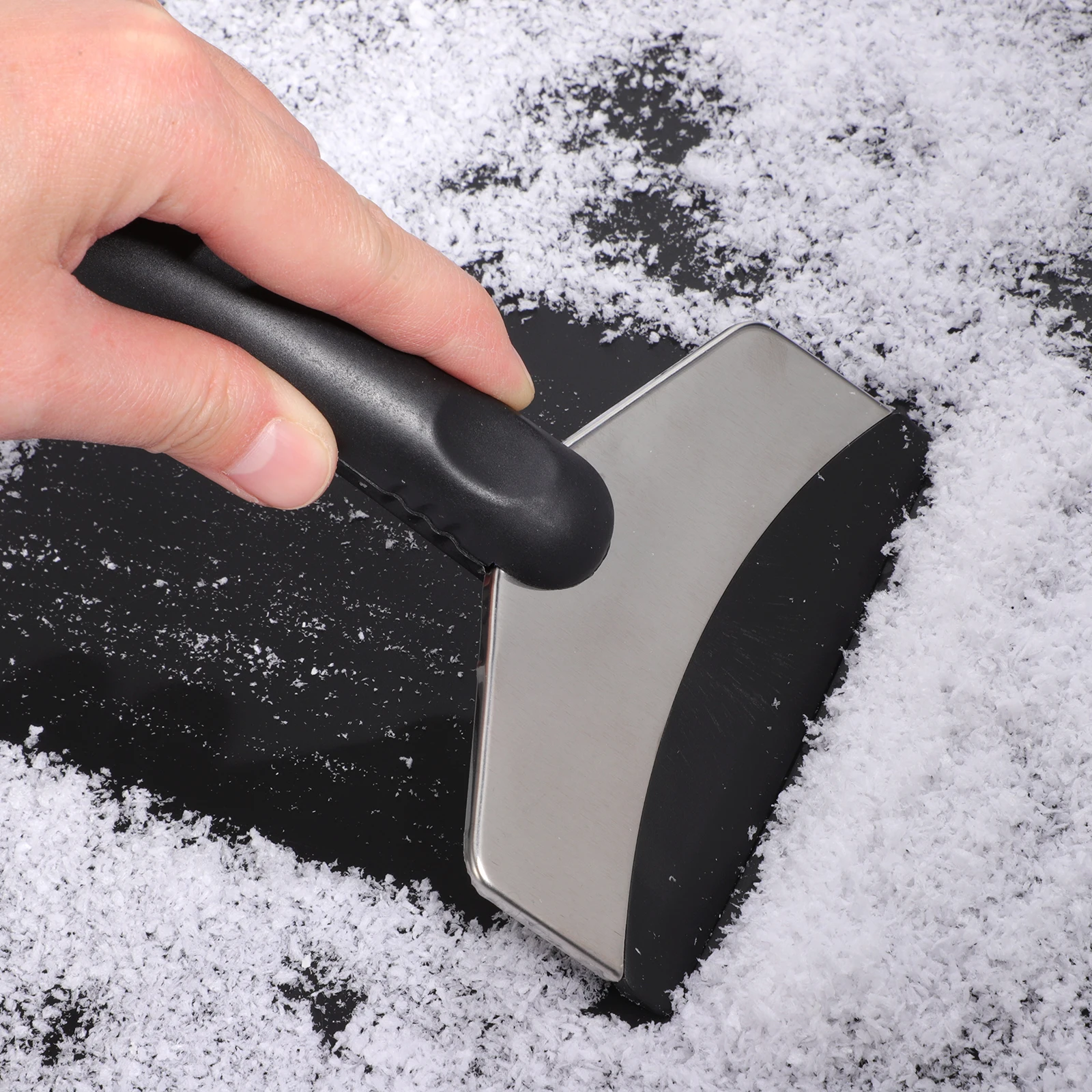 Pá para carro preto 18*11cm de aço inoxidável pá de gelo automática raspador de gelo ferramenta de remoção de neve de veículo automático alça abs