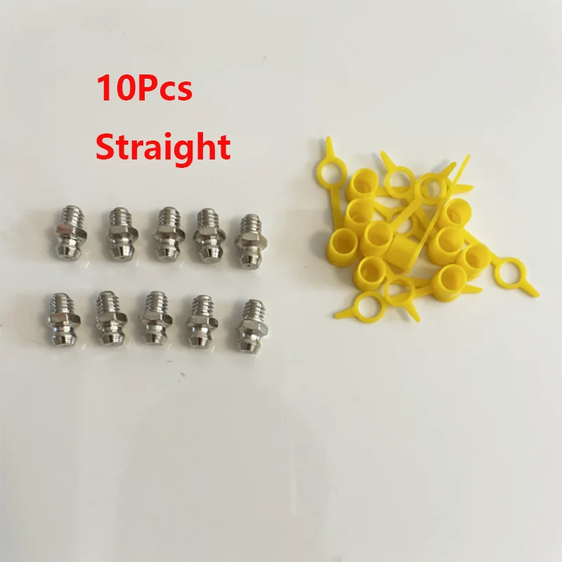 10Pcs M6 M8 M10 Iron Nickel Plated Grease Nipple Metric Imperial Male Thread Straight Elbow Type Oil Zerk Fitting for Grease Gun