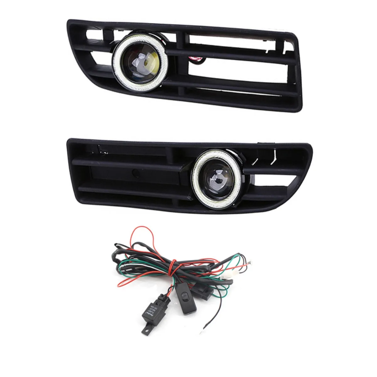 

Applicable To Volkswagen Bora Jetta 1999-2005 with White Lens Angel Eye Fog Light Grille Kit Under The Net
