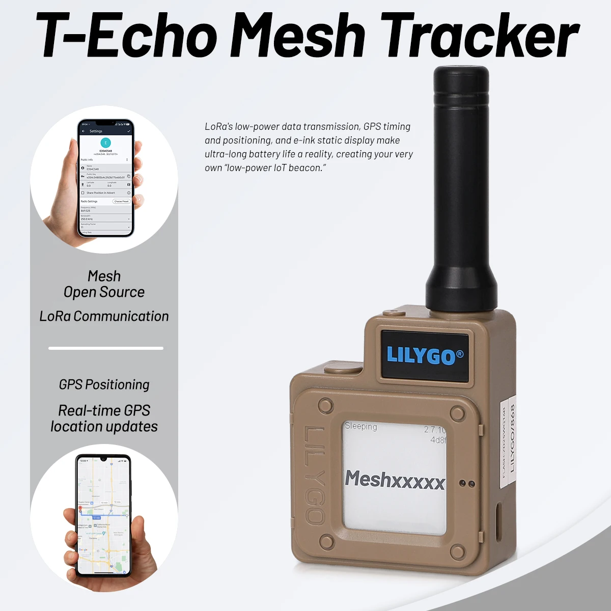 LILYGO Mesh LoRa T-Echo Wireless Module SX1262 433/868/915MHz LoRa NRF52840 GPS for Arduino Compatible Meshcore Meshtastic