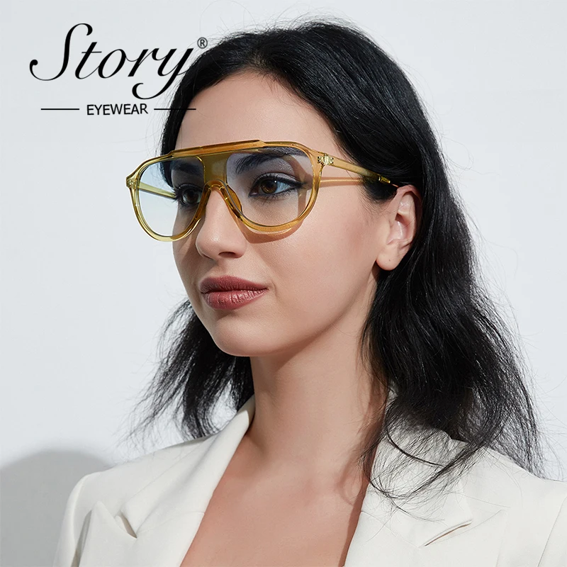 

STORY Fashion Flat Top One Piece Sunglasses Women Men 2022 Brand Designer Trendy Green Frame Siamese Sun Glasses UV400 S77242H