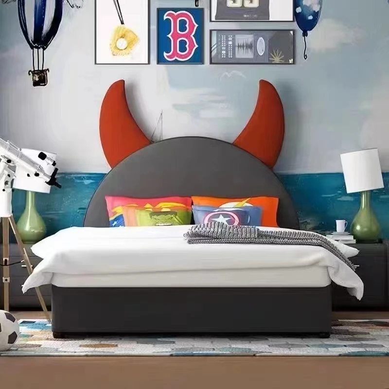 Cabecero tapizado con diseño de dibujos animados de buena calidad, cama para niños, juego de dormitorio