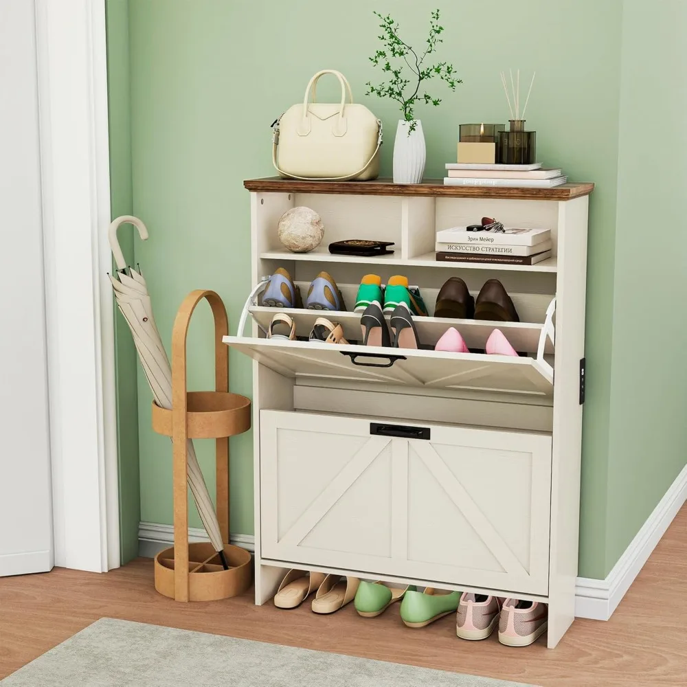 

shoe storage cabinet with negative ion and deodorizing function,farmhouse shoe cabinet storage with 2 flip drawers, freestanding
