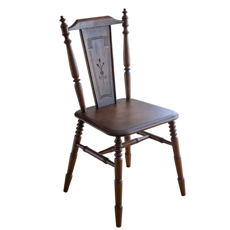 

Retro solid wood dining chair medieval home backrest bedroom study cafe leisure chair