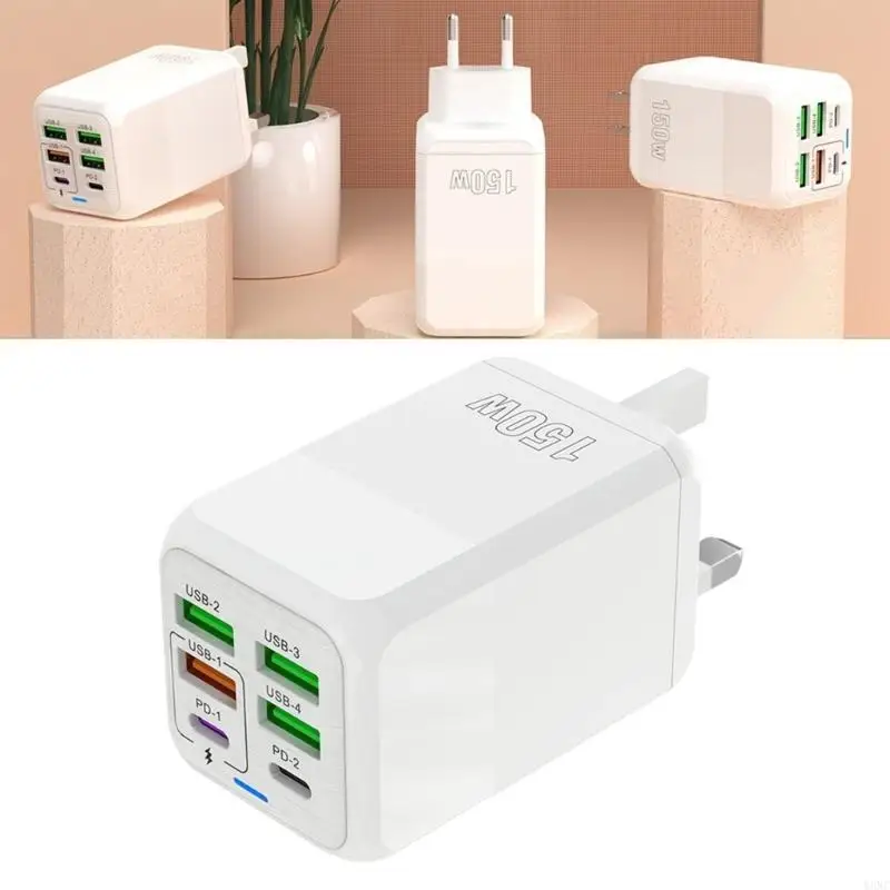 

Y3NC 150W USB Fast Charging with 2PD 4 USB C 6 Port Adapter for Home or Travel