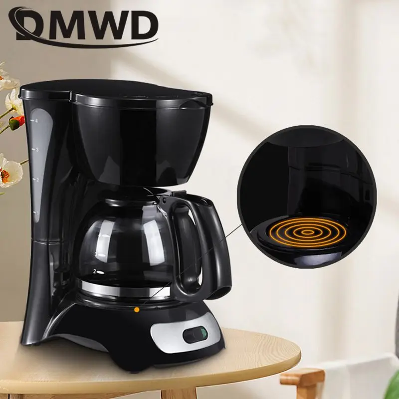 DMWD 600ML Mini American Coffee Machine Automatic Drip Coffee Maker 4 Cups Coffee Maker with gladd jug for Home And Office 220V