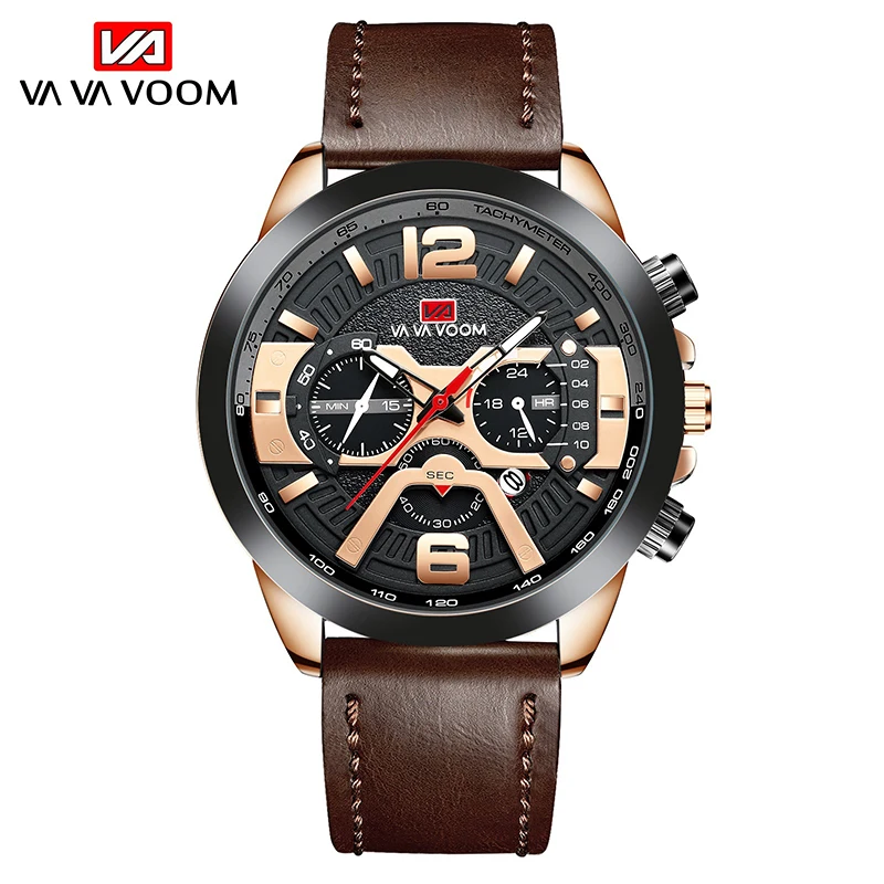 Waterproof Men Wristwatches Business Genuine Leather Strap Casual Quartz Watch For Man Sport Rose Gold CalendarClock Male Luxury