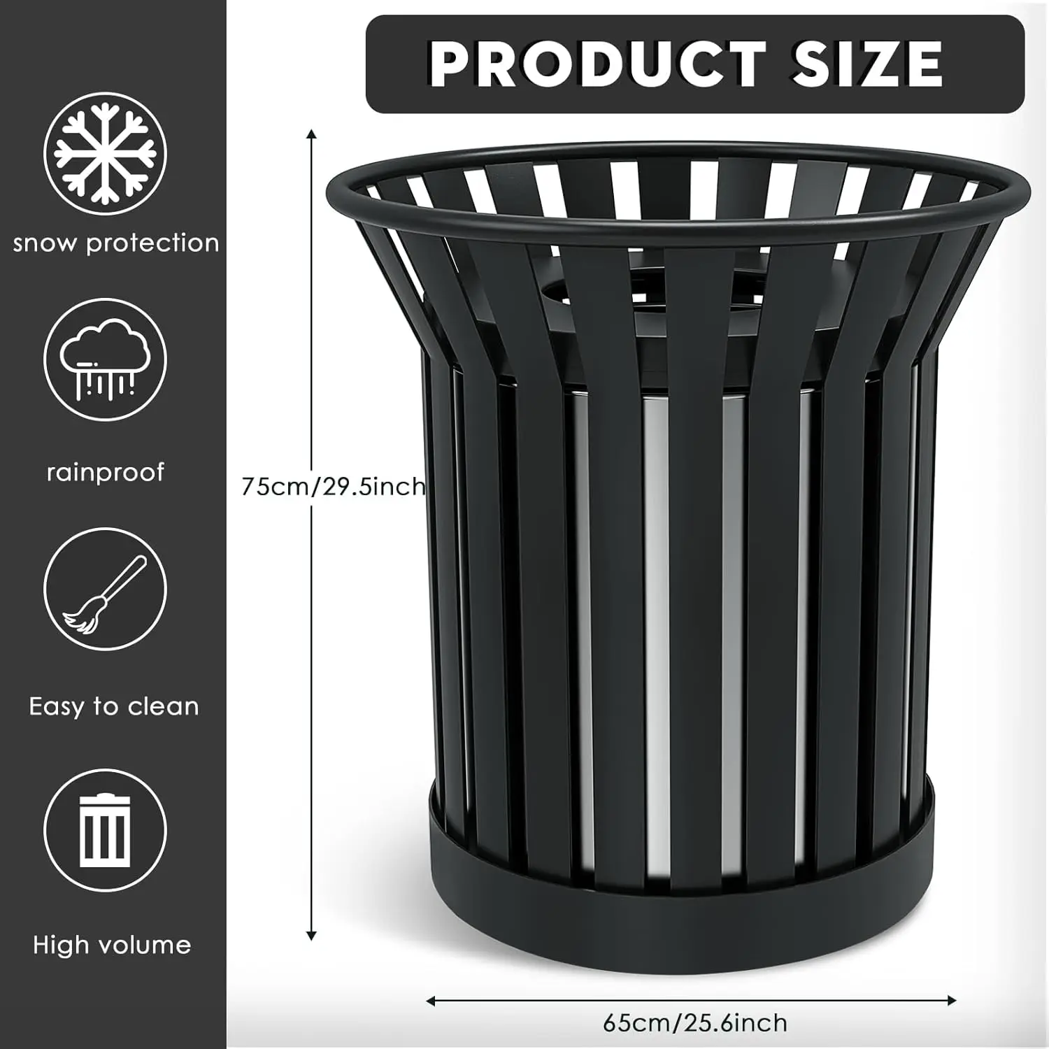 

Commercial Outdoor Trash Can - 60L Heavy Duty Metal Garbage Bin with Lid & Liner, Weather-Resistant Waste, Customized