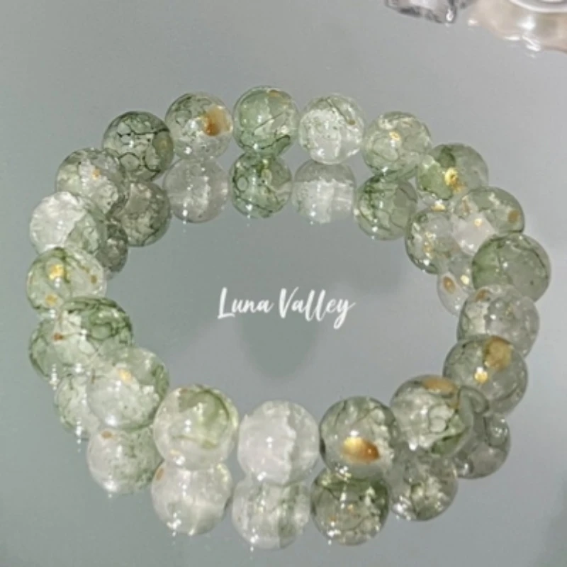 Fashion Y2K Sweet Pink Green Crystal Beaded Bracelet for Women Light Luxury Chinese Style Charm Bracelet Girl Party Jewelry Gift