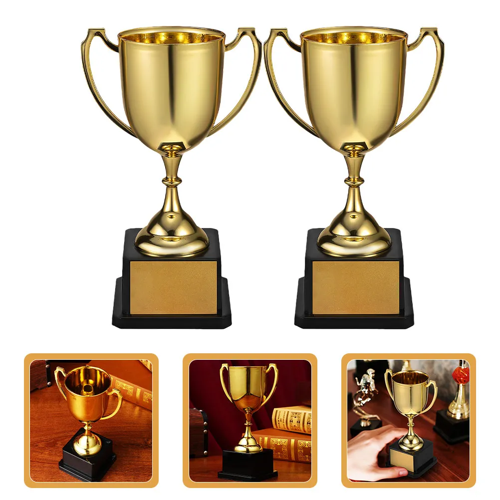 2Pcs Gold Plated Sports Trophy Cup Elegant Shiny Plastic Trophy for Soccer Football Dance Cheer Team Awards Recognition Kids