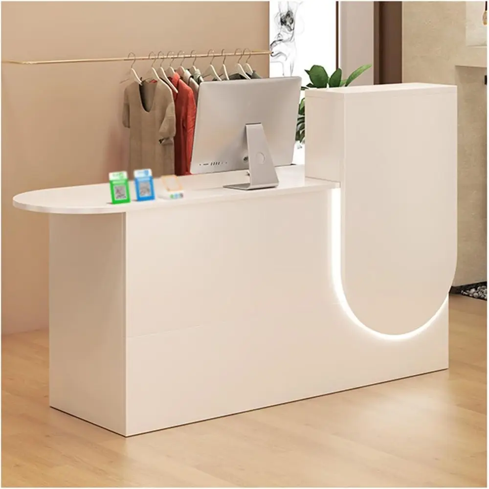 

Современная стойка регистрации с подсветкой, запираемое хранилище для розничной торговли и красоты, 140 см белая левая сторона