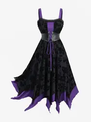 ROSEGAL Plus Size Dresses Floral Flocking Lace Up Ruffles Asymmetrical Tank Dress Women Patchwork Colorblock Clothing magalu
