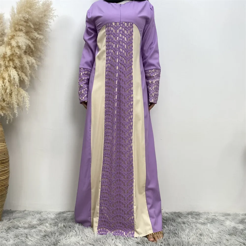 Women Lace Large Size Abaya Dress for Women Muslim Fashion Robe Korean Ethnic Style Patchwork Abaya Long Dresses Musulman Caftan