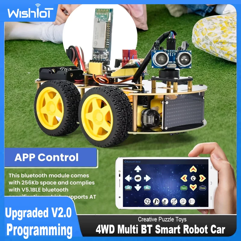 Keyestudio 4WD Multi BT Smart DIY Robot Car for Arduino Kit Robot Upgraded V2.0 W/LED Display Stem EDU /Scratch Programming Car