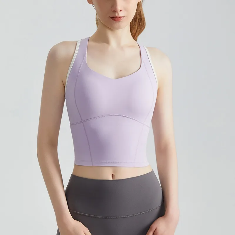 Débardeur de sport d'été pour femme, anti-choc, anti-affaissement, avec coussinets fixes, dos élégant, pour fitness et yoga
