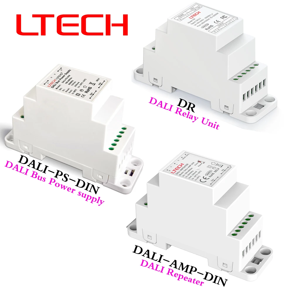 LTECH DALI Controller Dimmer Bus Power Supply DALI-PS-DIN, Relay Unit DR, DALI Repeater DALI-AMP-DIN Input Voltage 100-240V AC