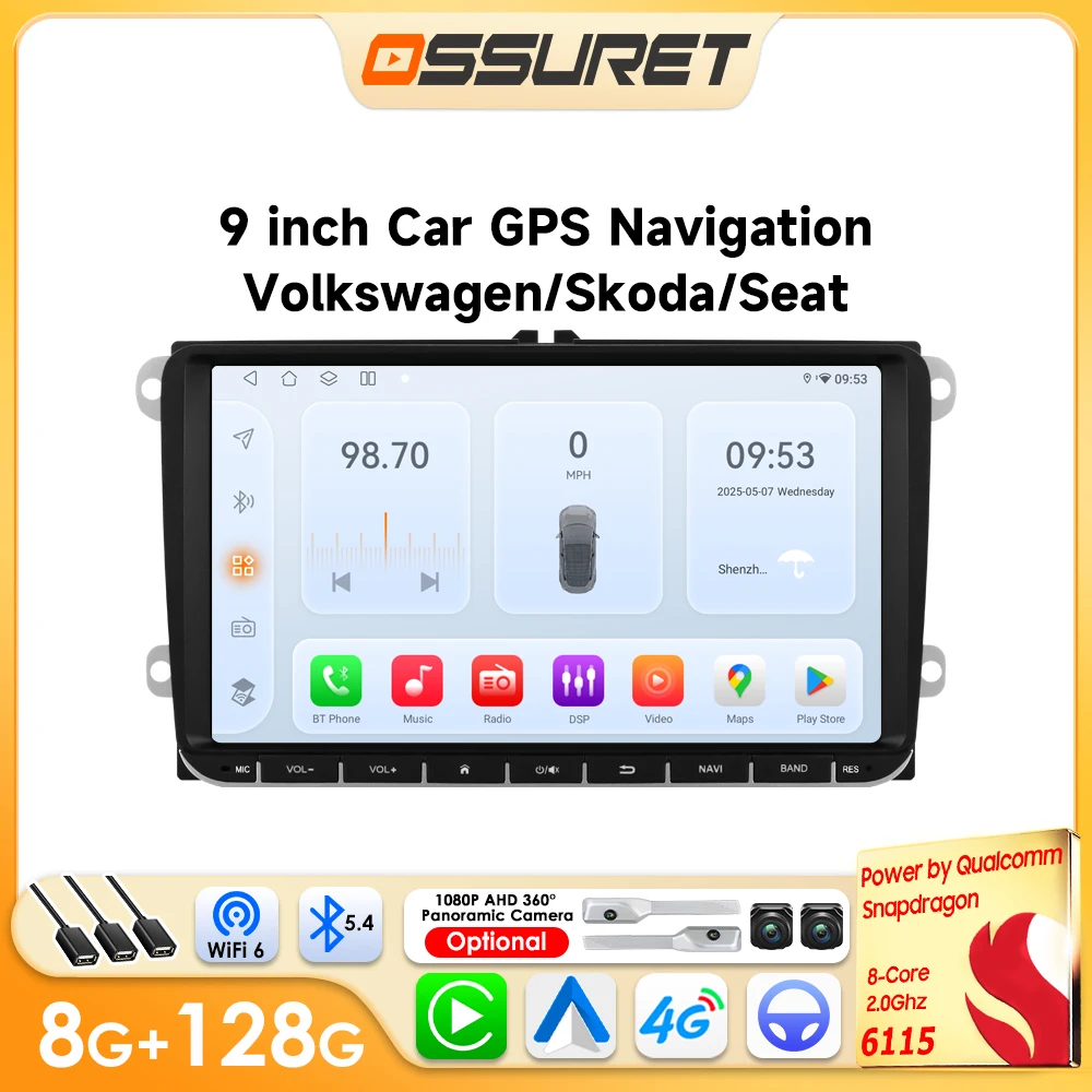 OSSURET 9 zoll CarPlay Android Auto Auto Radio für VW Volkswagen Golf Passat B6 B7 Skoda Seat Octavia Polo Tiguan DSP GPS Player