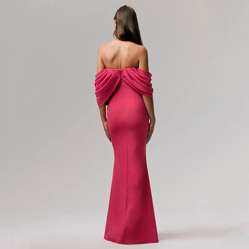 Robes De Soirée simples roses personnalisées, en Jersey, longueur au sol, épaules dénudées, robe De bal plissée droite