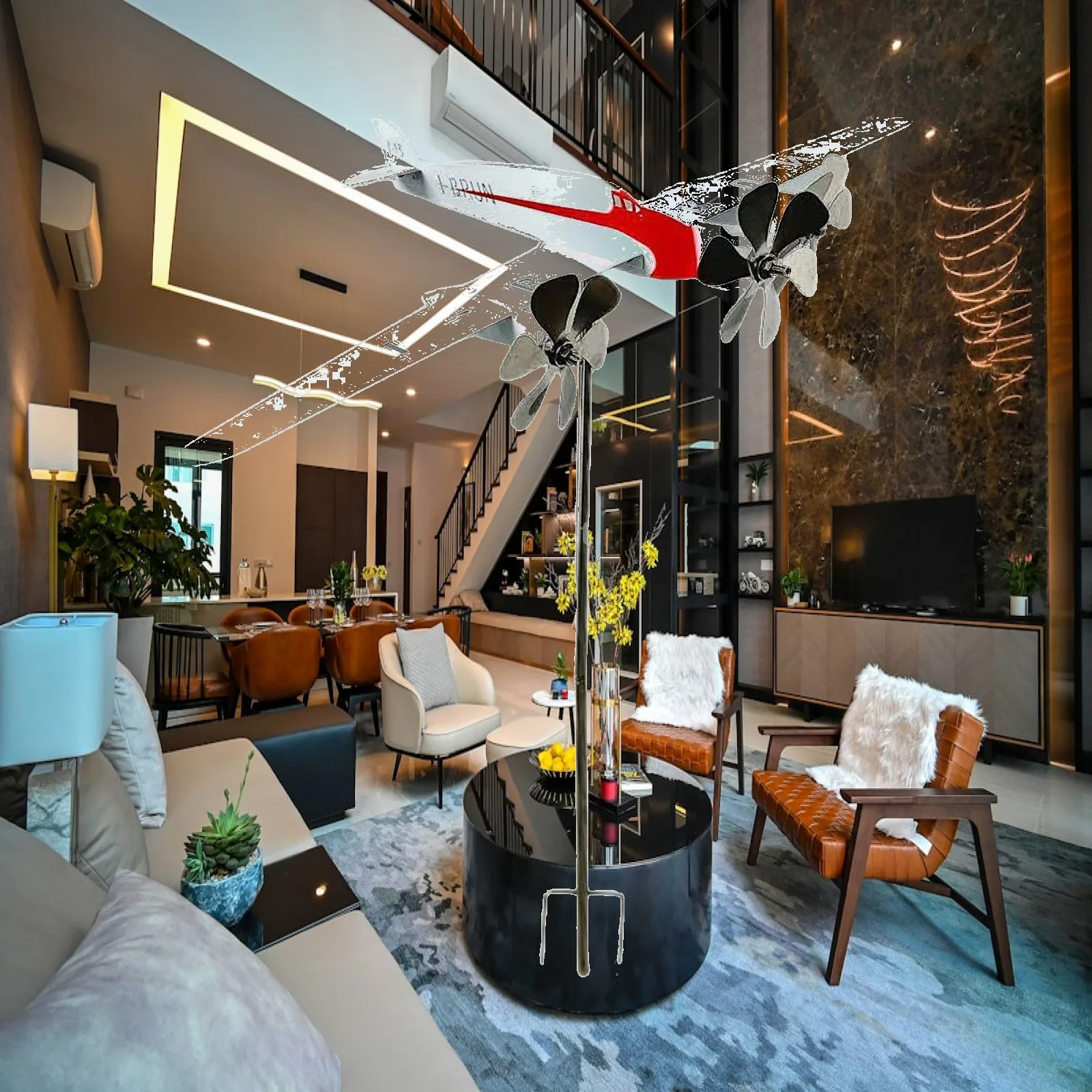 Modern Airplane Wind Spinner Windmill Garden Stake Outdoor Kinetic Sculpture for Backyard Lawn Decor