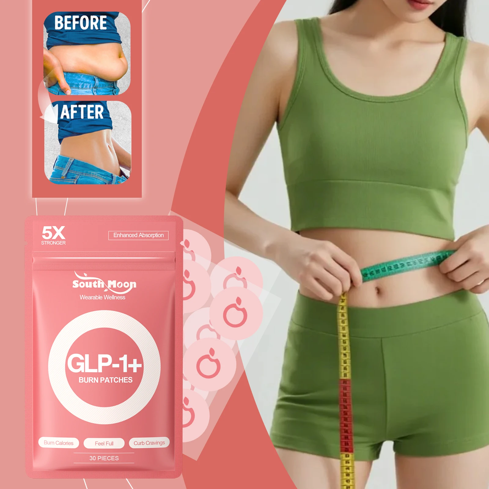 GLP Fat Reduction Patch Anti Cellulite Belly Fat Burning Suppress Appetite Enhance Energy Improve Sleep Relaxing Body Care Patch