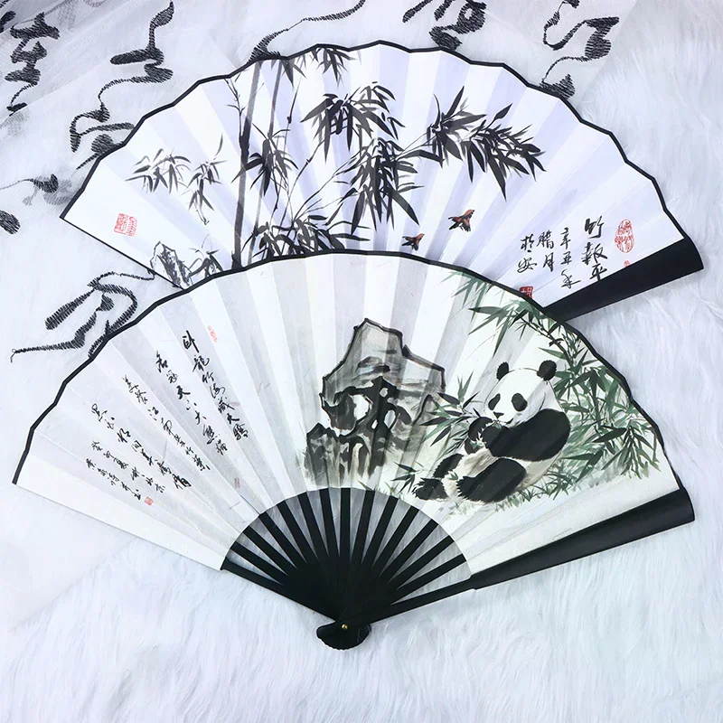 Retro Folding Fan National Style Man Woman Hanfu Portable Lightweight Tear Resistant Double-sided Pattern Silk Cloth Fan