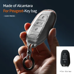 Alcantara Car Key Case Cover Shell Remote Buttons For Peugeot 408 508 3008 5008 2008 Suede Keychain Protectors Accessories